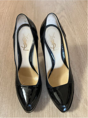 YSL Yves Saint Laurent Gold strip Pointy Toe Pumps Platform Shoes 35.5